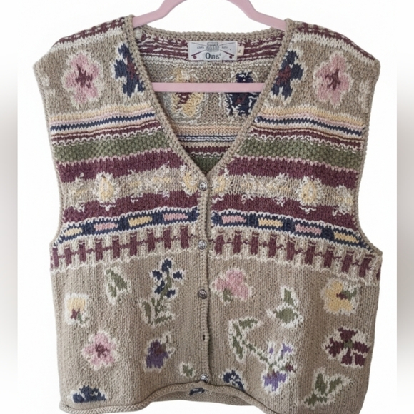 Orvis Jackets & Blazers - Orvis Vintage Hand Knit Vest Cardigan Multicolor Floral Sz Large